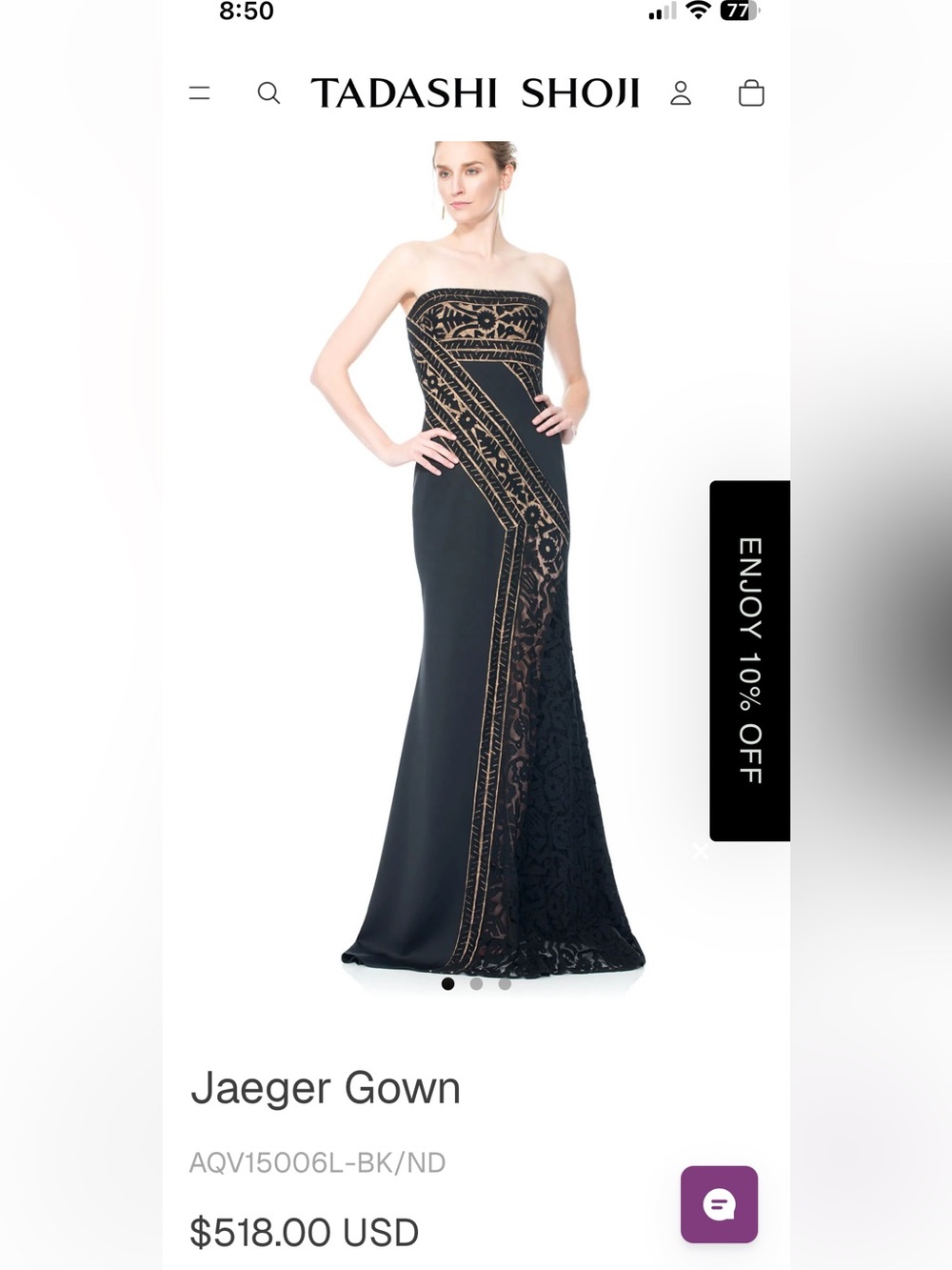 Black* Tadashi Jaeger Gown Strapless 10 L prom, ball, Mardi Gras